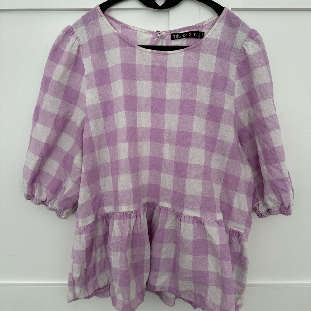 Mister Zimi Purple Lavender & White Gingham Blouse- US 12